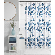 Mainstays Butterfly 13 Piece Shower Curtain Set, Blue Butterfly Pattern on White, Polyester Fabric, Grommet Style, 72 x 72 Inches