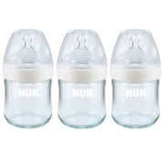 NUK Simply Natural Glass Baby Bottle, 4oz, 3-Pack, Anti-Colic Vent, Medical-Grade Silicone Nipple, BPA-Free, 69632