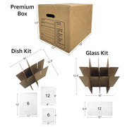 UBoxes Kitchen Moving Box Kit, 4 Small Boxes with Dish and Glass Foam Pouches, Dividers, Packing Paper, Tape, Dispenser, and Marker