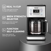 Gevi 14-Cup Programmable Drip Coffee Maker, Stainless Steel Smart Coffee Pot with Touch Control and Automatic Clean, CM9451HA-UL