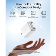Anker Nano Charger, 35W Max, Dual USB-C Ports, Built-In Retractable USB-C Cable, Compact White, A2658