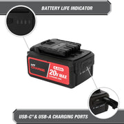 GreatStar Hyper Tough 20V Max 4.0Ah Lithium-Ion Battery Pack with USB-A and 2-Way USB-C 30W Ports