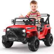 SPPTTY 12V Ride on Toy Truck with Parent Remote Control, Red - Kids Electric Car with Music and LED Lights