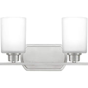 Quoizel Pruitt 14 Inch 2 Light Bath Vanity Lighting Fixture, Brushed Nickel, Transitional Style, PRUO8617BN