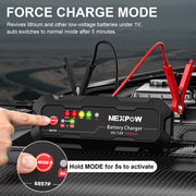 Nexpow Automotive Battery Charger, 5A Smart Trickle Charger with Force Charge Mode, 6V/12V Compatible with AGM, GEL, SLA, VRLA, LiFePO4 Batteries up to 100Ah, 6857P