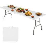 PayLessHere 6 Foot Folding Camping Table, Heavy-Duty White Polyethylene Top, Powder-Coated Steel Frame, 500 lb Capacity, Portable with Carry Handle
