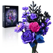Iatom Flower Bouquet Building Set for Adults, Artificial Purple Flowers with Roses and Leaves, 736 Pieces