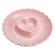Paris Hilton Ceramic Stoneware Chip and Dip Serving Tray, 12-Inch, Scalloped Rim, Microwave and Dishwasher Safe, London Pink