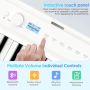 Terence V50 Digital Piano Keyboard, 88-Key Weighted with Ivory Texture, Foldable White Design, Bluetooth MIDI and Audio, 30W Speakers