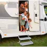 WheelX RV Steps, 2-Step Manual Retractable Steps for RVs, 400 lb Load Capacity, Aluminum Alloy Folding Steps for Camper Vans, Trailer Steps with Reinforced