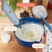 Made By Gather 19421 Beautiful Cordless Immersion Blender with 7.5-Inch Stainless Steel Arm, 2-Cup Chopper, Whisk Attachment, 24oz Measuring Cup, White Icing