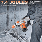 Protmex Rotary Hammer Drill, 1-1/4 Inch SDS-Plus, 13 Amp Motor, Safety Clutch, 3 Function Modes, Yellow