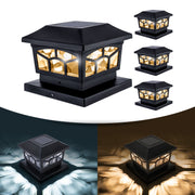 ExcMark HR23SFL188-BL-SET-4 Solar Lights for Fence Post Caps, Two Light Modes Warm and Cool White LED, Fits 4x4 and 6x6 Wooden and Vinyl Posts, Weatherproof ABS, 4-Pack, Black