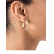 Two Tone Diamond Cut Round Hoop Earrings in 14K Gold