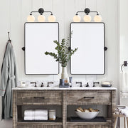 Reagan Bathroom Vanity Light Fixture, Triple Mouth-Blown Glass Globes, Matte Black Steel Frame, Dimmable, Damp Rated, 22 in