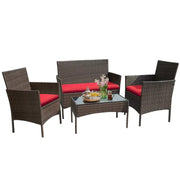 Lacoo 4 Piece Outdoor Conversation Set Brown PE Rattan Wicker Table and Chairs Set, Red