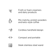 Chefman Handheld Electric Milk Frother, Cordless Battery Operated, Stainless Steel Wand, Black