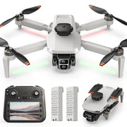 Wefone L106 Foldable Drone with 4K UHD Camera, GPS Positioning, Built-In LED Screen, Brushless Motor, Lightweight Under 249g, 2 Batteries, Gray