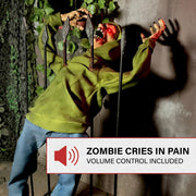Frashp Haunted Hill Farm 4.4-ft Life-Size Impaled Zombie Animatronic with Voice-Activated Sensor, Swinging Arms, Glowing Eyes, Adjustable Volume, Dual Power Options