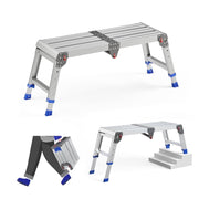 Loyoda Folding Work Platform Aluminum Foldable Step Stool Adjustable Height Portable Step Ladder 500 lb Capacity