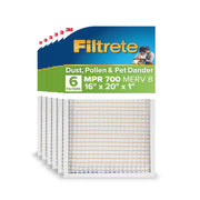 Filtrete Furnace Air Filter, 16x20x1, MPR 700, MERV 8, Dust Pollen Pet Dander Reduction, 6 Pack