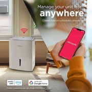 Frigidaire 22 Pint Dehumidifier with Wi-Fi, Energy Star Certified, 1500 Sq Ft Coverage, Continuous Drain Option, Portable White, FHDD2234W1