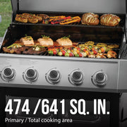 Expert Grill EX5704430716003 5-Burner Propane Gas Grill, 62,000 BTU with 12,000 BTU Side Burner, Stainless Steel, 473 sq. in. Cooking Area