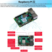 52Pi Starter Kit for Raspberry Pi 5, 8GB RAM, 64GB Storage, ABS Case with Armor Lite V5 Cooler, Dual Micro HDMI Cables, 27W USB C Power Supply