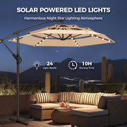 TASKBAY 10ft 3-Tiered Cantilever Patio Umbrella with Solar LED Lights, Triple Vented Top, Beige, HY21LT-Beige