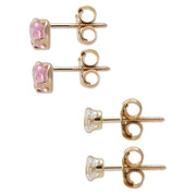Brilliance Fine Jewelry Girls 14K Yellow Gold CZ Round and Heart Stud Earring Set, 2 Pairs