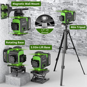 Wildora Laser Level, 16 Line 4x360 Green 4D Cross-Line, Self-Leveling with Remote Control, 2x4800mAh Batteries, Tripod and Hard Carrying Case