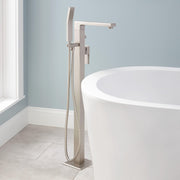 Signature Hardware 421586 Ryle Floor Mounted Tub Filler- Includes Hand Shower, Brushed Nickel