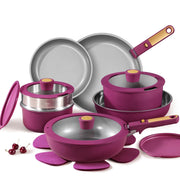 Carote A13622-DS 21-Piece Nonstick Pots and Pans Cookware Set with Detachable Handle, Induction Compatible, Purple