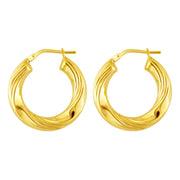 Brilliance Fine Jewelry 14K Gold Plated Sterling Silver Twisted Ribbed Hollow Lightweight Hoop Earrings, Yellow Gold, GZM08623-14KGP