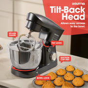 Gourmia 5 Quart 10-Speed Electric Stand Mixer with Bowl Shield, Dough Hook, Beater, Whisk, Grey, GSM408
