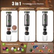 TINANA 3-in-1 Travel Coffee Maker w/USB-C, Compatible 20 Bar Pressure, Gray