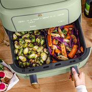 Beautiful Kitchenware 9 Qt TriZone Dual Basket Air Fryer with EverGood Ceramic Nonstick Coating, Touchscreen Control, Sage Green, 29061