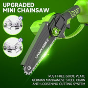 Pulituo Mini Cordless Chainsaw, 6-Inch Electric Handheld Battery-Powered Saw, 4020 RPM Motor, Lightweight Green Design