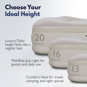 King Koil Queen Air Mattress, Built-In High-Speed Pump, Adjustable Plush Pillow Top, Waterproof Flocked PVC, Durable Coil-Beam Construction, 13in Thickness, Beige, KK13C2BG29332