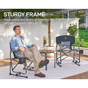 Heng Feng Ever Advanced Rocking Camping Chair, Foldable Outdoor Rocker with Removable Cup Holder, Steel Frame Supports 300 lbs, Blue