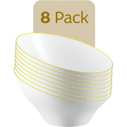 Plasticpro Angled White Plastic Serving Bowls with Gold Rim, Disposable Small Bowls, Pack of 8