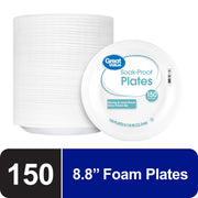 Great Value Soak-Proof Foam Plates, White, 9 in, 150 Count