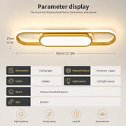 Garwarm 40W Modern LED Ceiling Light, Remote Dimmable Linear Flush Mount Lamp, Adjustable Color Temperature 3000K-6500K, Gold, 3200 Lumens, STUK-YH2120-G