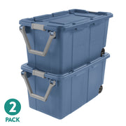 Sterilite Extra-Large Wheeled Industrial Storage Bin, 40 Gallon Durable Plastic Tote with Latching Lid and Pull Handle, Blue, 2 Pack 1469-8P