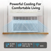 Comfort Zone 8,000 BTU Smart Wi-Fi Window Air Conditioner, 4-Speed Settings, ECO Mode, Remote Control, White, CZ12758