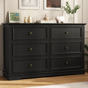 IDEALSOUL Black 6 Drawer Dresser, Vintage Wood Storage Cabinet with Waterproof Surface and Bronze Handles