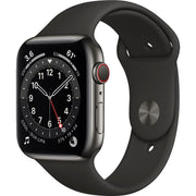 Apple Watch Gen 6 Series 6 Cell 44mm Graphite Stainless Steel - Black Sport Band M07Q3LL/A