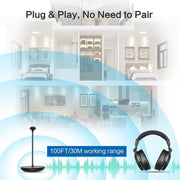 Simolio SM829D1-W Wireless Headphones for TV Watching with Transmitter/Charging Stand 2-in-1