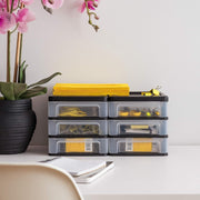 Li Zhe Fine Goods Store 2 Pack 3 Drawer Desktop Organizer, Black Plastic Stackable Storage Box for Office Supplies, Stationery, Makeup, Crafts