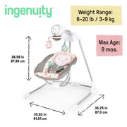 Ingenuity InLighten 5-Speed Baby Swing Swivel Infant Seat Nature Sounds, Light Pink, Nally